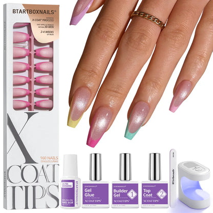 Transform Your Look with Btartboxnails XCOATTIPS: 5 Vibrant Pastel French Tip Press-On Nails in Square, Almond, Coffin, or Stiletto Styles - Enjoy 4 Weeks of Salon-Quality Wear at Home!