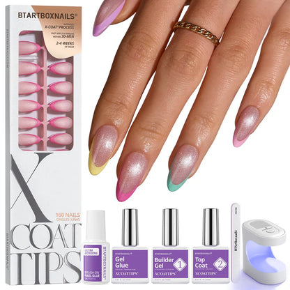 Transform Your Look with Btartboxnails XCOATTIPS: 5 Vibrant Pastel French Tip Press-On Nails in Square, Almond, Coffin, or Stiletto Styles - Enjoy 4 Weeks of Salon-Quality Wear at Home!