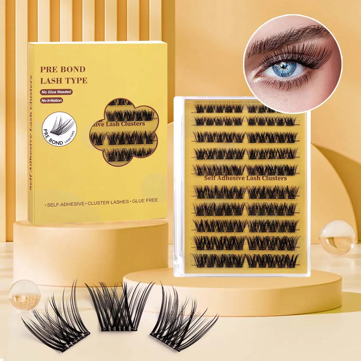 Glueless Eyelash Kit 100 Pcs Pre-Adhesieve Girl Gift for Friends Self Adhesive Eyelash Makeup Eyelash Extensions