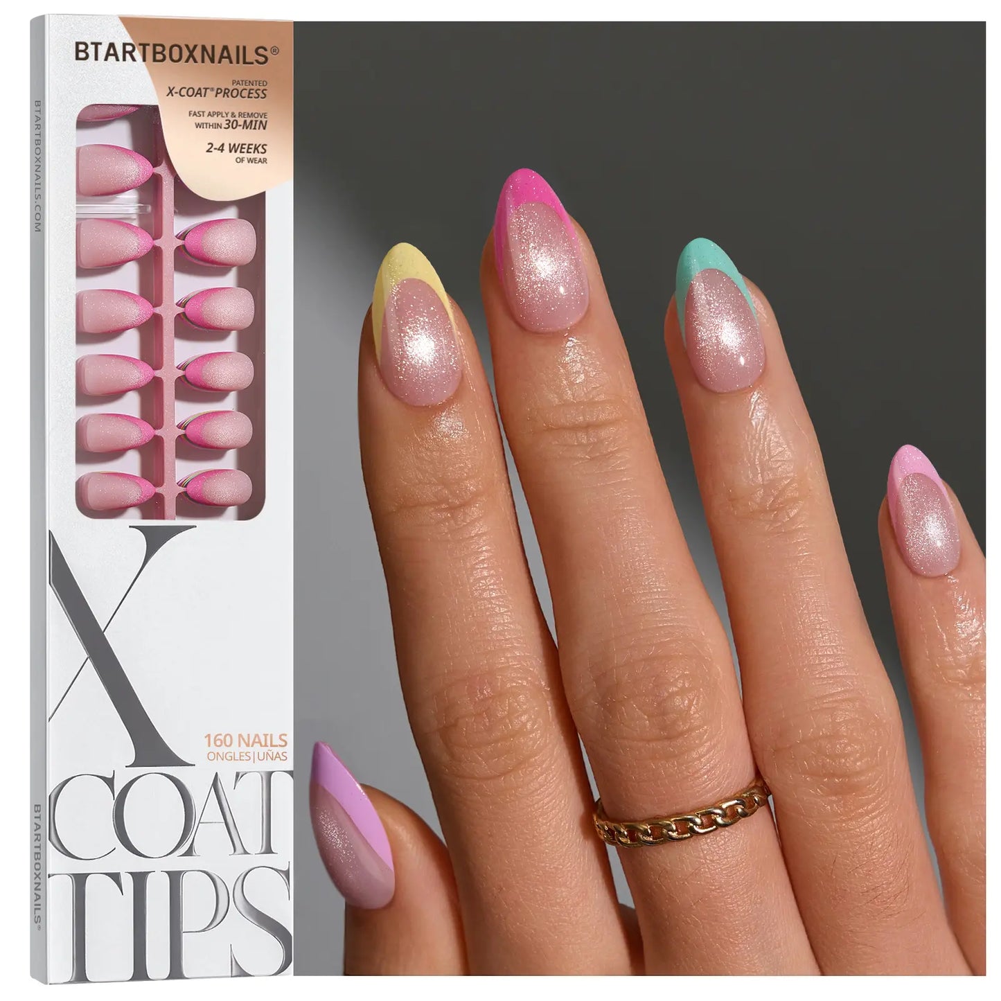 Transform Your Look with Btartboxnails XCOATTIPS: 5 Vibrant Pastel French Tip Press-On Nails in Square, Almond, Coffin, or Stiletto Styles - Enjoy 4 Weeks of Salon-Quality Wear at Home!