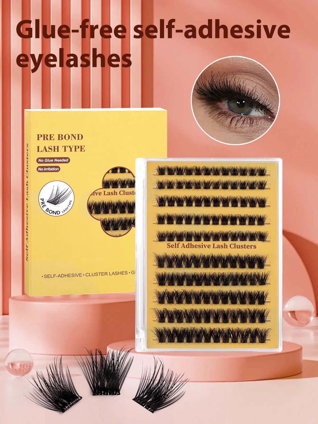 Glueless Eyelash Kit 100 Pcs Pre-Adhesieve Girl Gift for Friends Self Adhesive Eyelash Makeup Eyelash Extensions